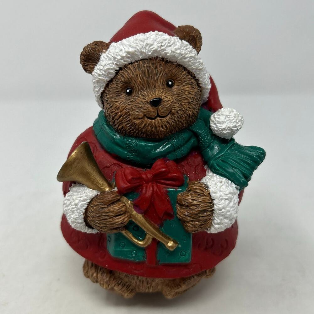 Carlton Cards Vintage Roly‎ Poly 6" Christmas Bear Figurine Holding a Trumpet